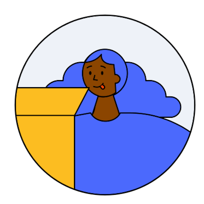 Persona Sheepish Employee Nieve Cartoon illustration of a female with blue hair