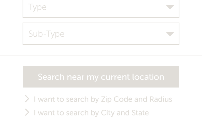 Mobile Resource Locator Comp depicting drop down menus greyed out