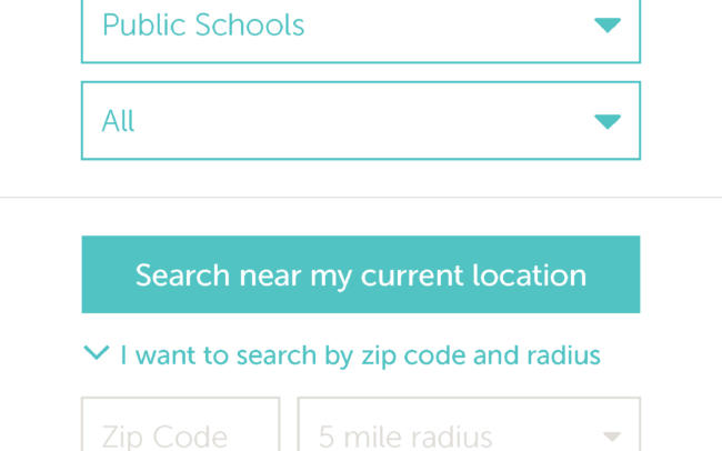 Mobile Resource Locator Comp depicting a search by radius nearby a zip code