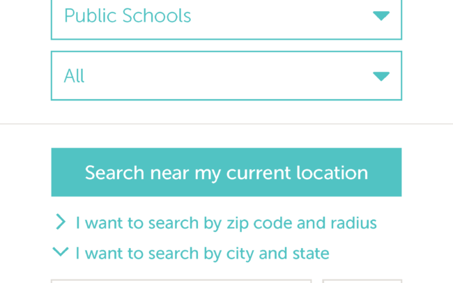 Mobile Resource Locator Comp depicting a search by city and state