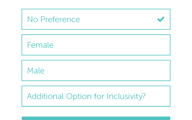 Mobile settings comp depicting a clinician gender preference selection.