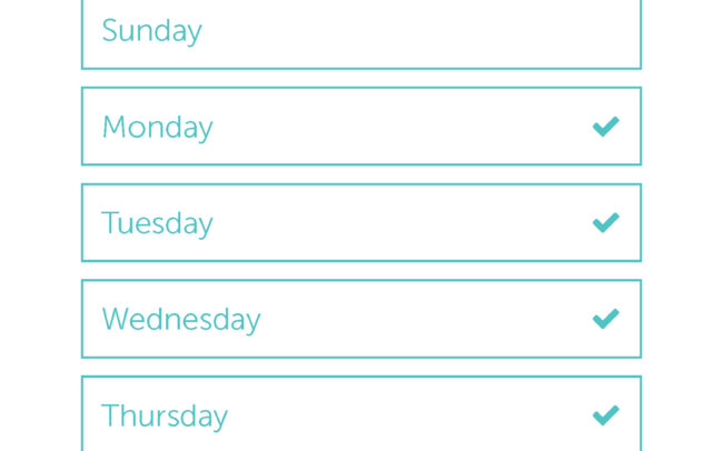 Mobile settings comp depicting a list of days for contact