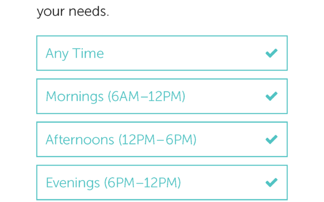 Mobile settings comp depicting a selection of time frames for contact